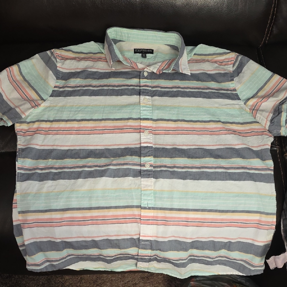 Express Multicolor Striped Casual Button Down Shirt